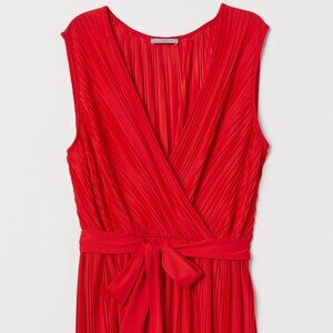 Vibrant Red H&M Sleeveless Top Deep V & Tie Waist